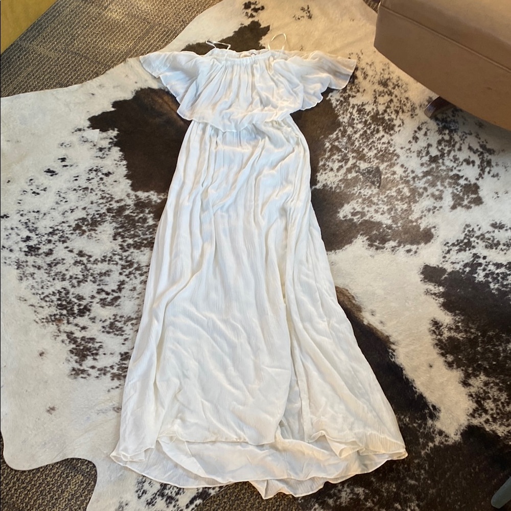 Mustard Seed White Smocked Ruffled Maxi Dress